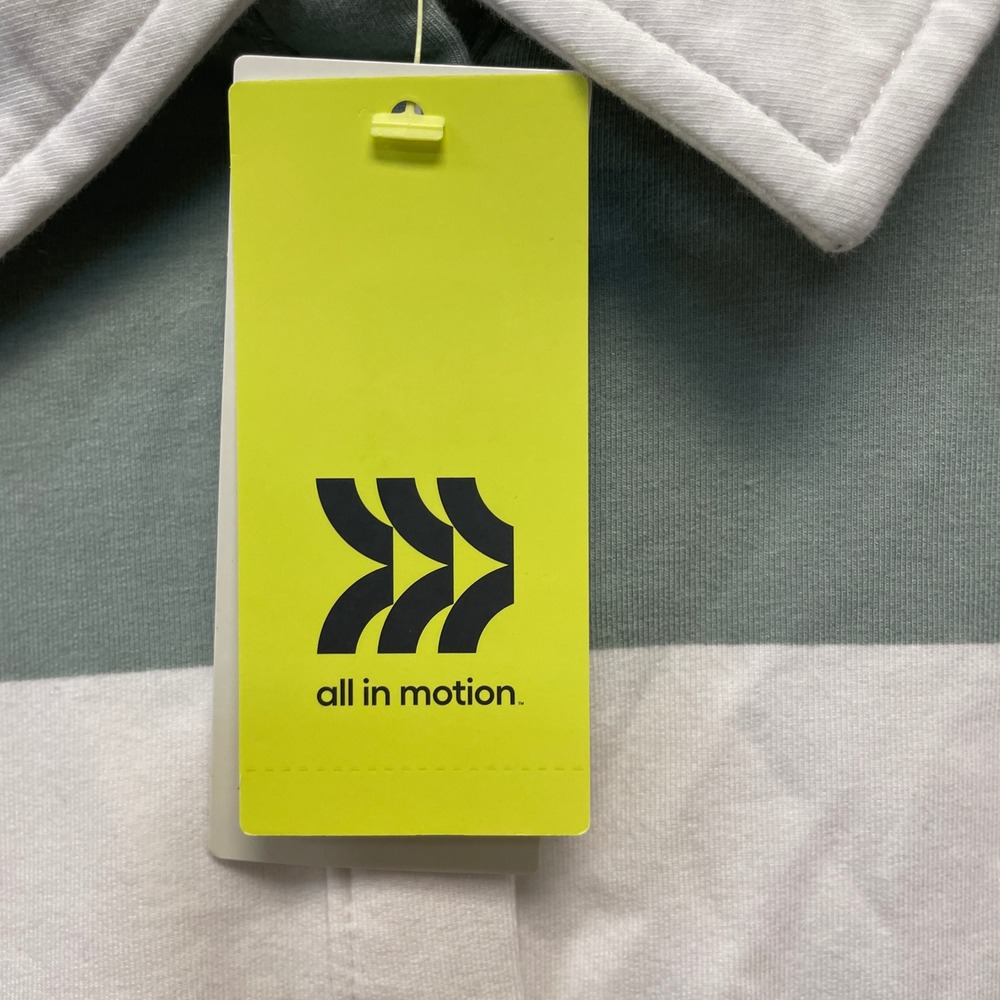 All in Motion Women's Modal French Terry Green Striped Polo Sweatshirt Size XL - Picture 4 of 6